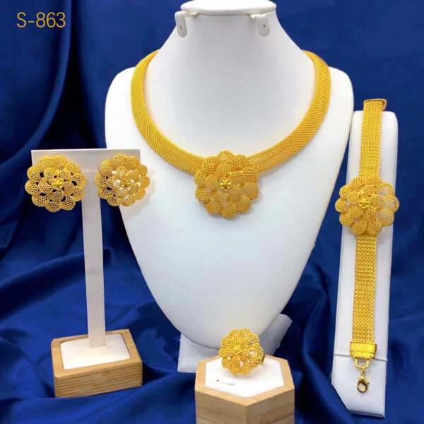 ANIID Dubai 24K Gold Plated Jewelry Set For Women African Indian Choker Necklace Earring Nigerian Jewellery Wedding Party Gifts - Image 6