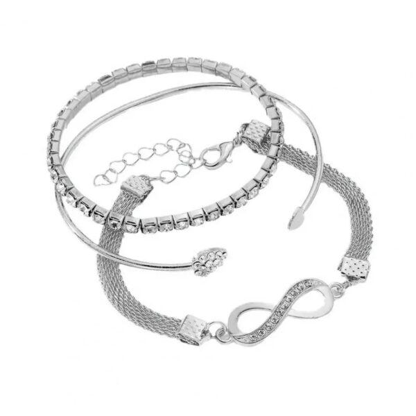 3 Pcs Women Bracelets Rhinestone Decor Hollow Infinite Symbol Heart Stackable Wrist Jewelry Lady Prom Party Wedding Bangle Set