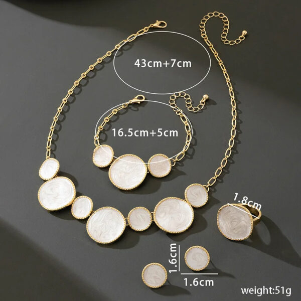 5PCS Jewelry Set for Women Irregular Circular Dripping Oil White Bracelet Necklace Earring Ring Set Female Birthday Gifts