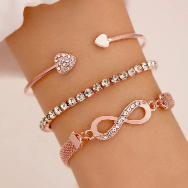 Vintage Set Silver Color Crystal Rhinestone Heart Bracelets for Women Fashion Geometric Adjustable Infinity Cuff Bangle Jewelry - Image 2