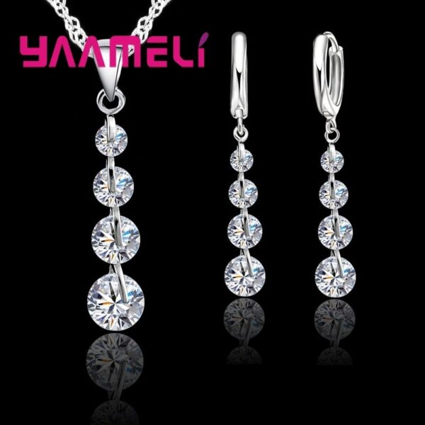Fashion 925 Sterling Silver Bridal Jewelry Set For Women Tassel Cubic Zircon Pendant Necklace Earrings Sets Wedding Gift - Image 3