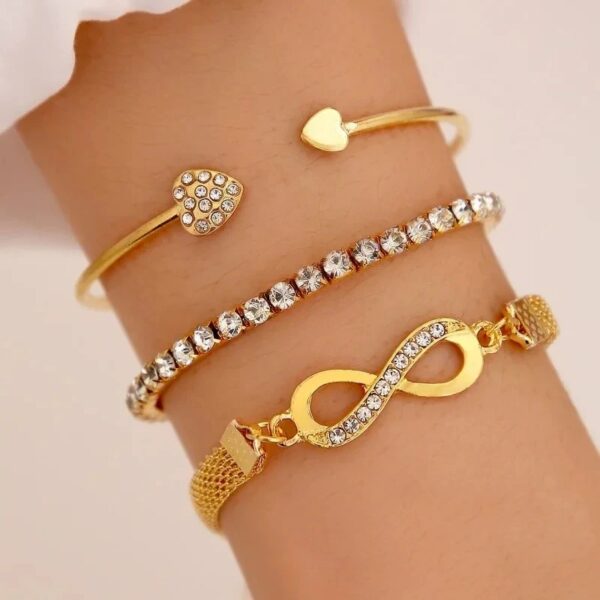 Vintage Set Silver Color Crystal Rhinestone Heart Bracelets for Women Fashion Geometric Adjustable Infinity Cuff Bangle Jewelry - Image 3