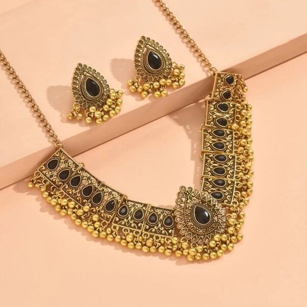 New Fashion Indian Bollywood Traditional Crystal Wedding Temple Choker Necklace Earrings Jewelry Set - Image 4