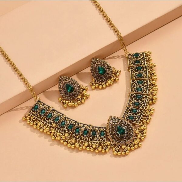 New Fashion Indian Bollywood Traditional Crystal Wedding Temple Choker Necklace Earrings Jewelry Set - Image 5