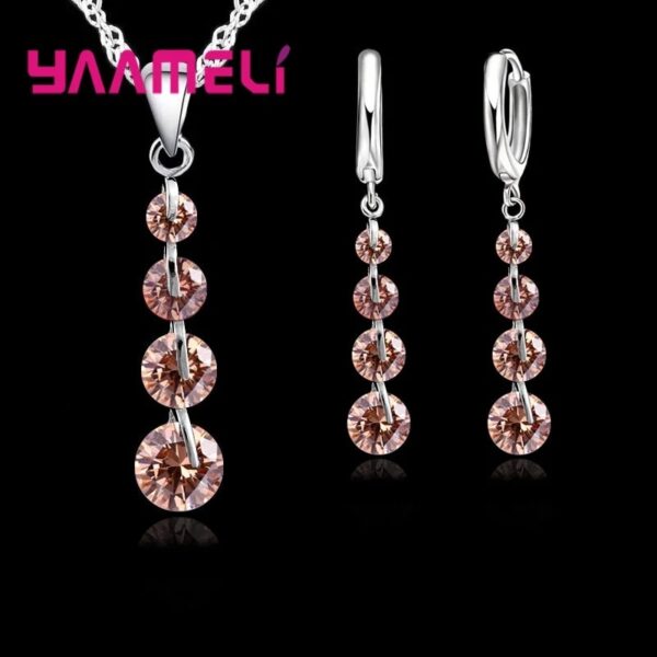 Fashion 925 Sterling Silver Bridal Jewelry Set For Women Tassel Cubic Zircon Pendant Necklace Earrings Sets Wedding Gift - Image 6