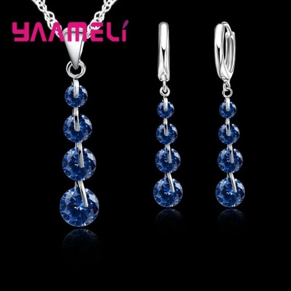 Fashion 925 Sterling Silver Bridal Jewelry Set For Women Tassel Cubic Zircon Pendant Necklace Earrings Sets Wedding Gift - Image 7