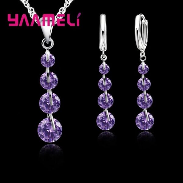 Fashion 925 Sterling Silver Bridal Jewelry Set For Women Tassel Cubic Zircon Pendant Necklace Earrings Sets Wedding Gift - Image 9