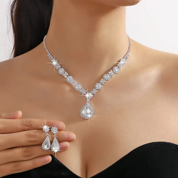2pcs/set Jewelry Sets Women Elegant Waterdrop Rhinestone Pendant Necklace stud Earrings Wedding Dress Bridal Jewelry Set - Image 11