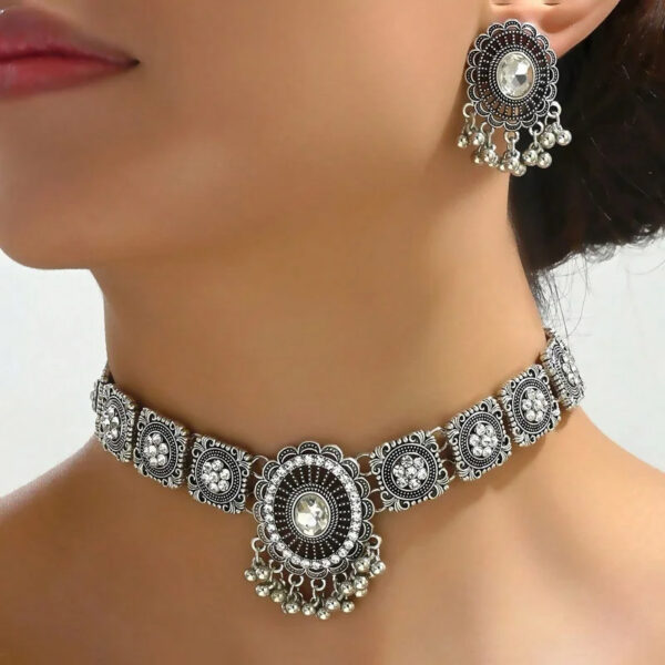 2 Pcs Vintage coloful Necklace Earrings Set For Women Wedding Ceremenoy Crystal Decoration Jewelry Set - Image 4