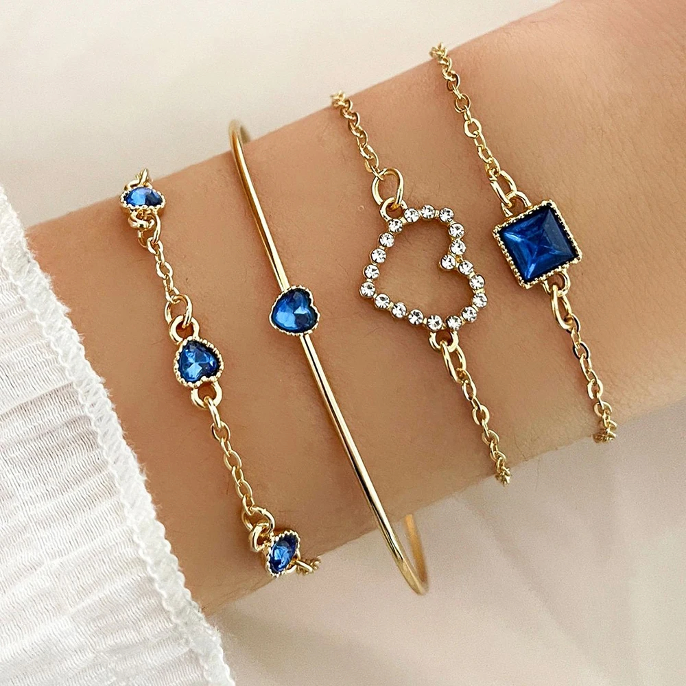 4PCS/Set Fashionable Snake Imitation Gemstone Bangle Rhinestone Full Metal Bracelet Set for Women's Jewelry Birthday Party Gifts - Image 14