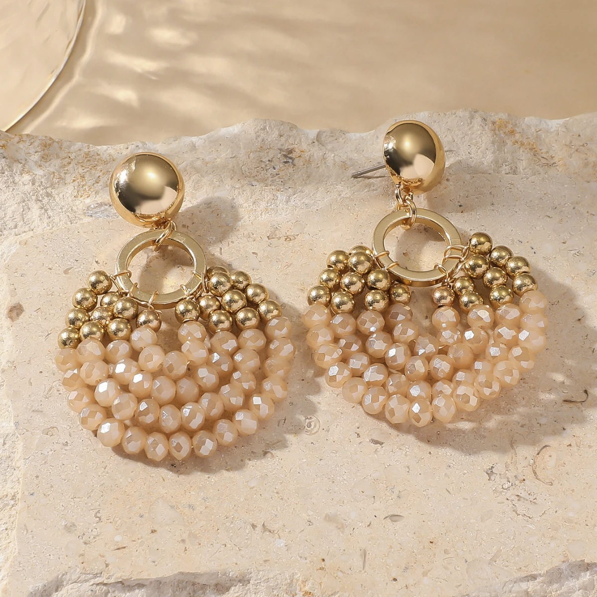 Elegant Layered Round Beaded Drop Earrings for Women Boho Handmade Crystal Beads Earrings Fashion Jewelry Party Accessories Gift - Image 4