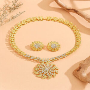 Fashion Sunflower Earrings Necklace Wedding Jewelr Set Party Acceroies For Woman