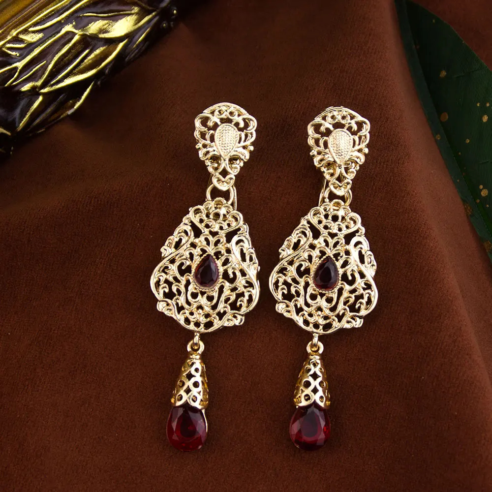Sunspicems Moroccan Earrings Women's Wedding Jewelry Crystal Hollow Water Droplet ShapePendant Traditional Arab Wedding Jewelry - Image 6
