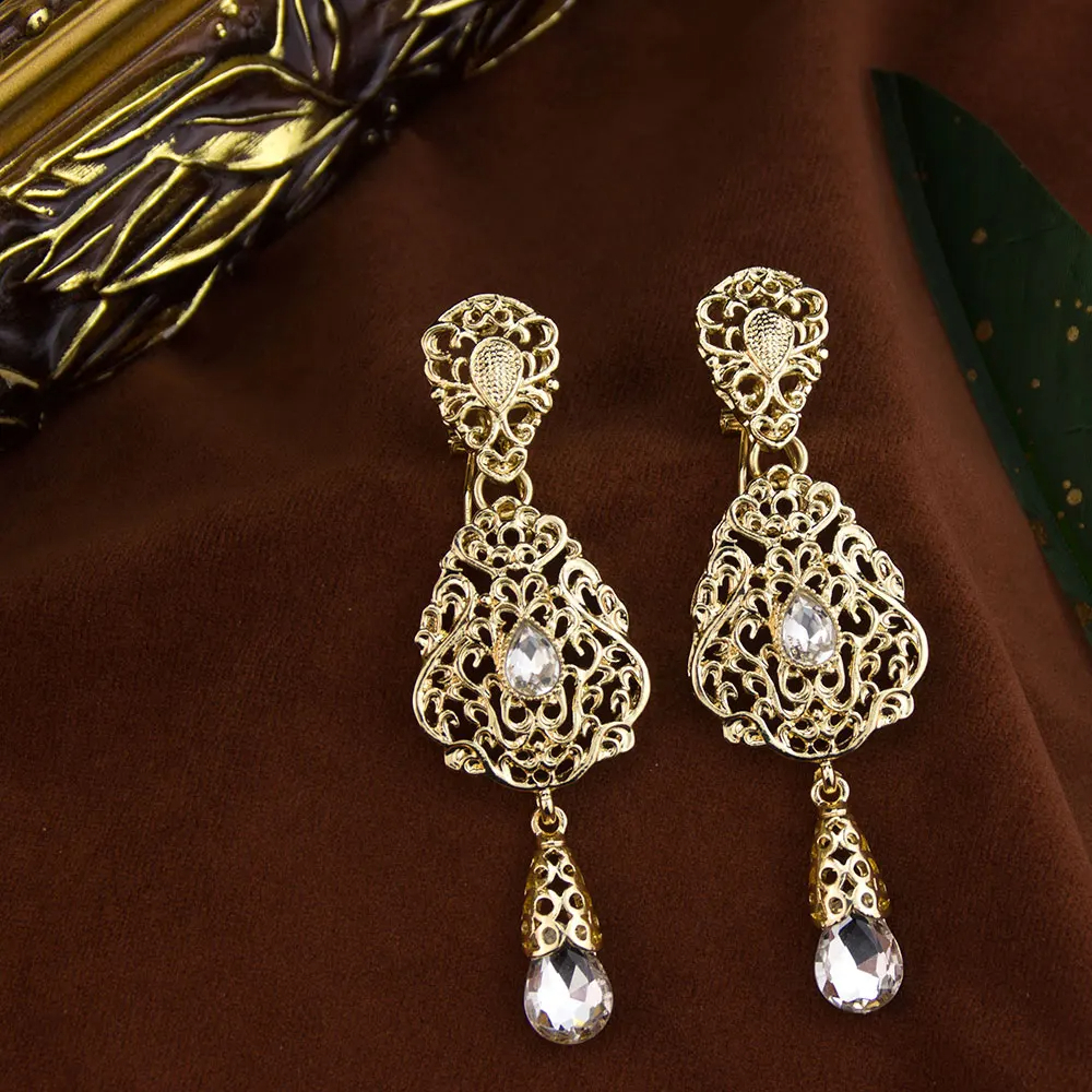 Sunspicems Moroccan Earrings Women's Wedding Jewelry Crystal Hollow Water Droplet ShapePendant Traditional Arab Wedding Jewelry - Image 7