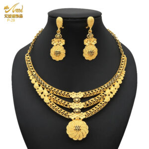 New Dubai 24K Gold Color Jewelry Sets Wedding African Necklace Earrings For Women Nigerian Indian Bridal 4PCS Set Party Gifts
