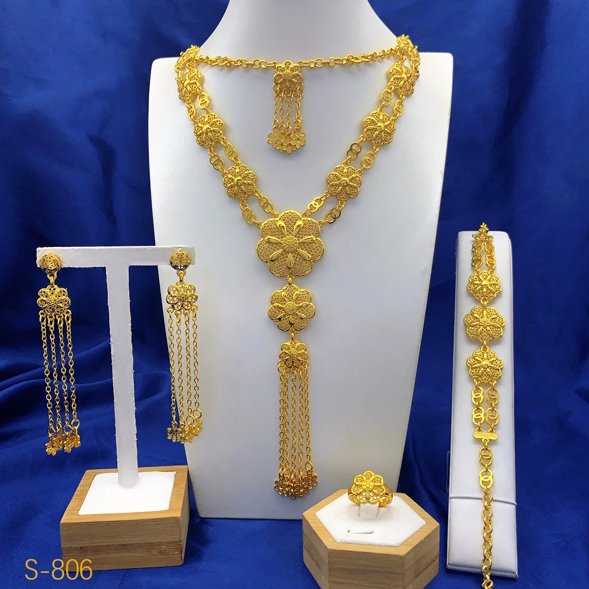 New Dubai 24K Gold Color Jewelry Sets Wedding African Necklace Earrings For Women Nigerian Indian Bridal 4PCS Set Party Gifts - Image 6
